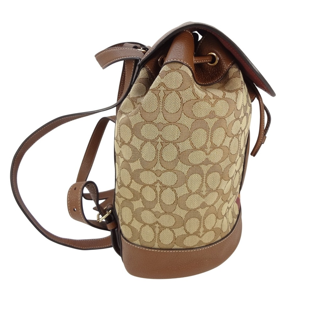 Coach Dempsey Drawstring Backpack Signature Canvas Varsity Stripe Khaki - Picture 5 of 8